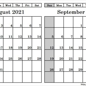 Blank Two Month August September 2021 Calendar Printable