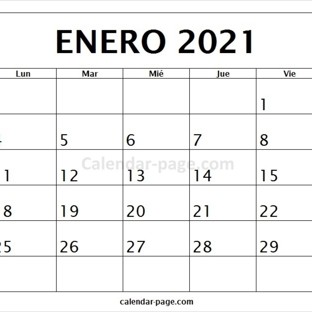 Calendario Enero 2021 - Calendario Mensual 2021 Para Imprimir