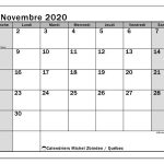 Calendrier Novembre 2020, Québec (Canada) - Michel Zbinden Fr