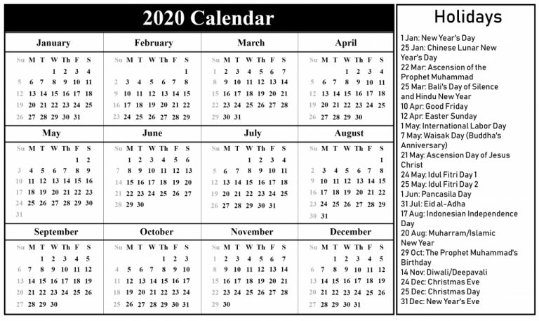 😄printable Free Download Indonesia Calendar 2020 [Pdf