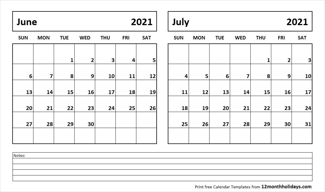 June And July 2021 Calendar | Calendar Template, Monthly