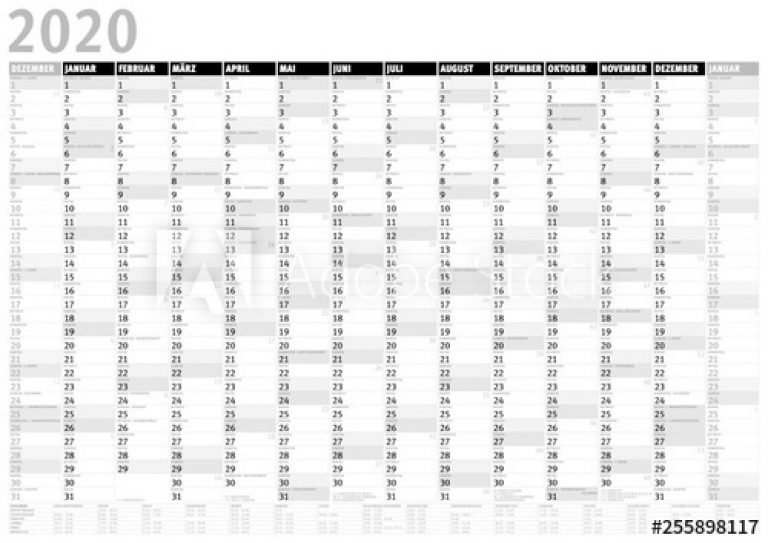 Kalender 2020 (Dezember 2019 Bis Januar 2021) Mit Ferien