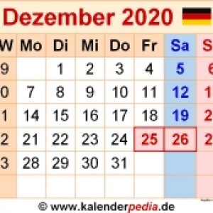 Kalender Dezember 2020 Als Excel-Vorlagen