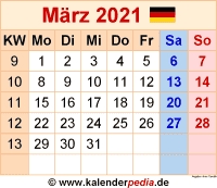 Kalender März 2021 Als Pdf-Vorlagen