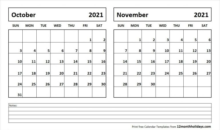 October And November 2020 Calendar | Printable Calendar