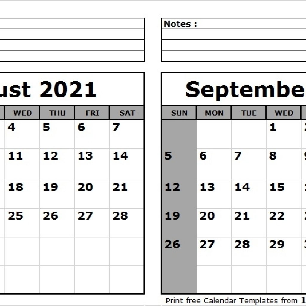 Print August September 2021 Calendar Template | 2 Month Calendar