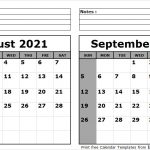 Print August September 2021 Calendar Template | 2 Month Calendar