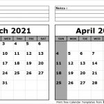 Print March April 2021 Calendar Template | 2 Month Calendar