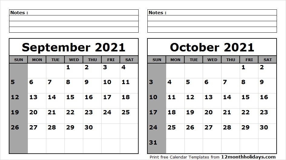 Print September October 2021 Calendar Template | 2 Month