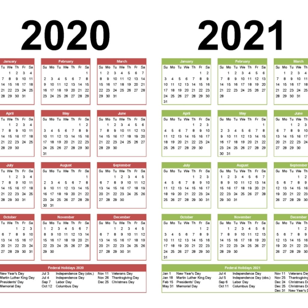 2 Year Calendar Printable 2020 2021 Word, Pdf, Image