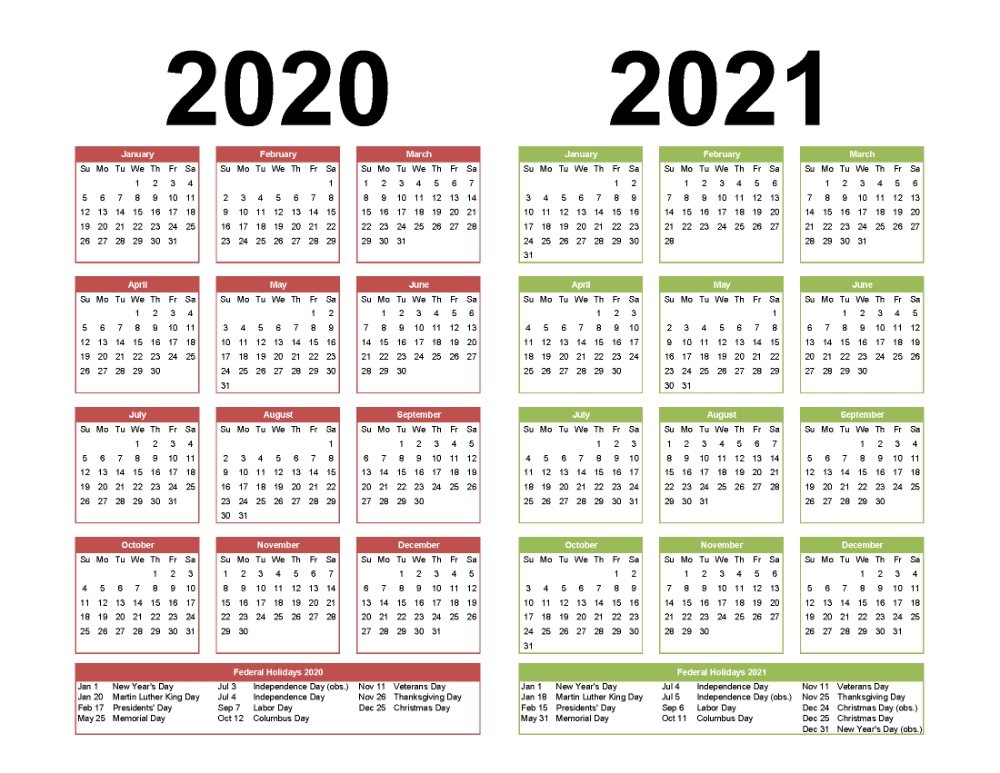 2 Year Calendar Printable 2020 2021 Word, Pdf, Image