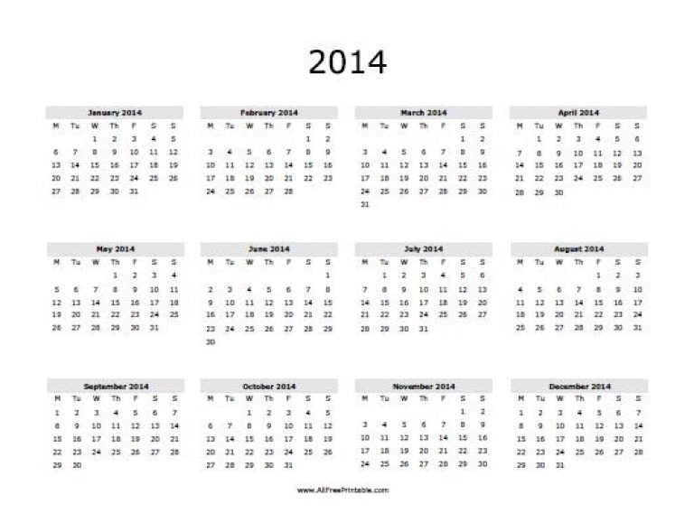 2014 Calendar - Free Printable - Allfreeprintable