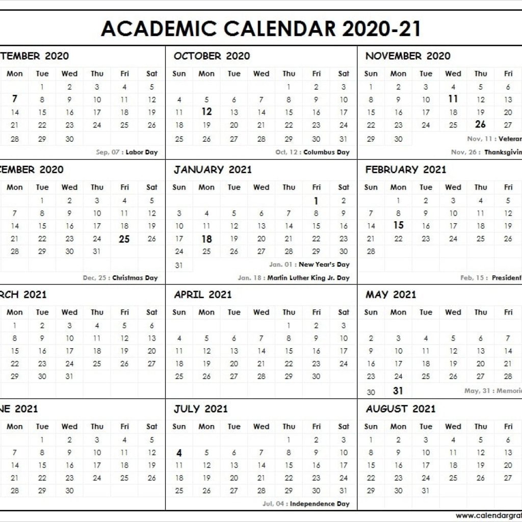 2020-2021 School Calendar Template In 2020 | School Calendar