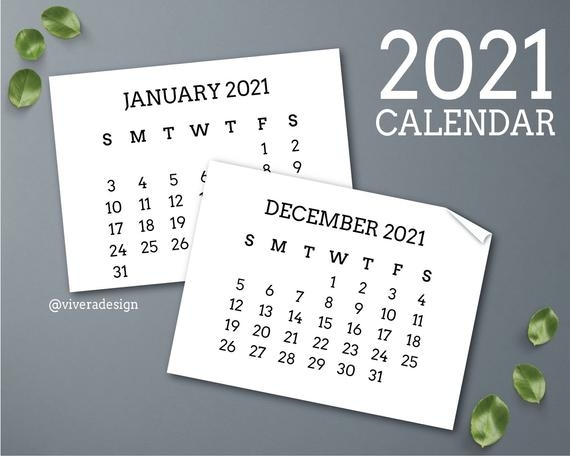 2021 Calendar Clip Art In Serif Font - Instant Download