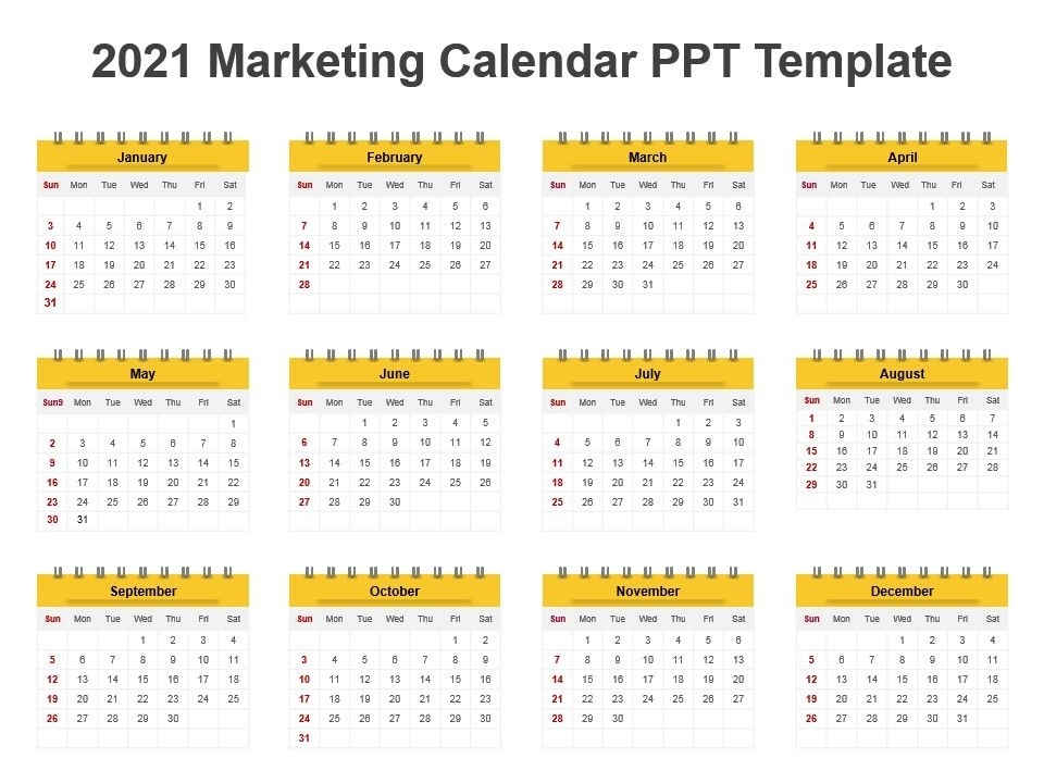 2021 Marketing Calendar Ppt Template | Powerpoint Slides