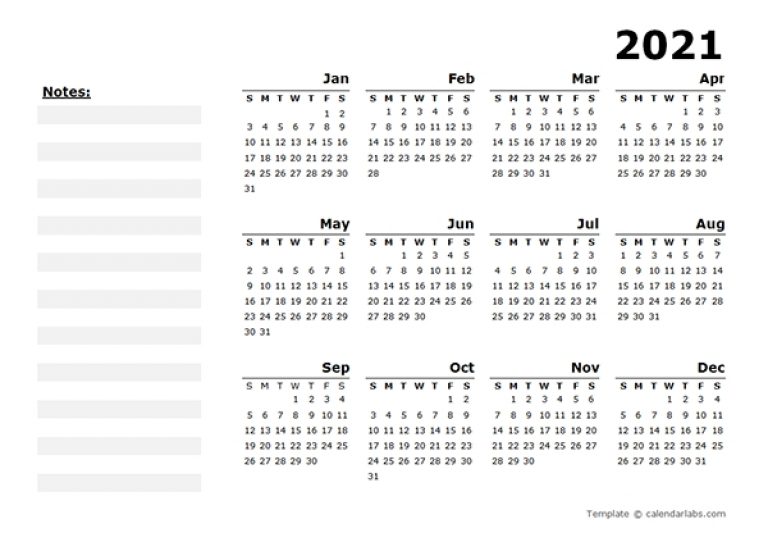 2021 Yearly Calendar Blank Minimal Design - Free Printable