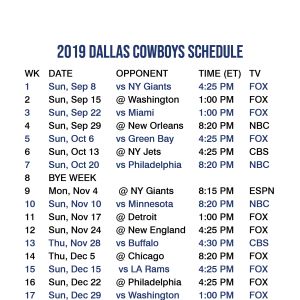 Dallas Cowboys Schedule 2020 Printable | Qualads