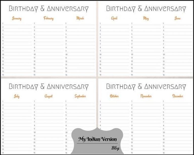 Birthday &amp; Anniversary Calendar : Free Printable | Free