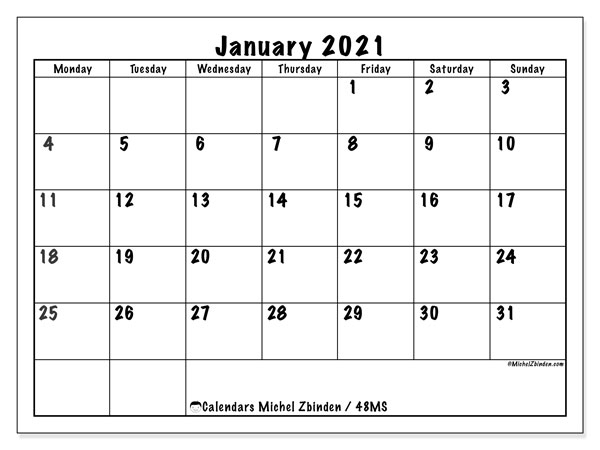 Calendar January 2021 - 48Ms - Michel Zbinden En