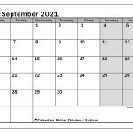 Calendar September 2021 - England - Michel Zbinden En