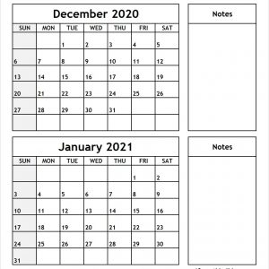 December-2020-January-2021-Printable-Calendar - All 12 Month