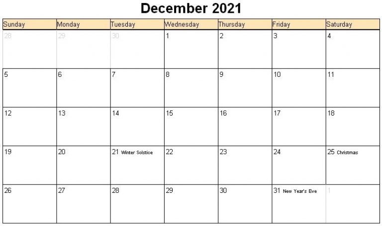 December 2021 Printable Calendar « Printable Hub