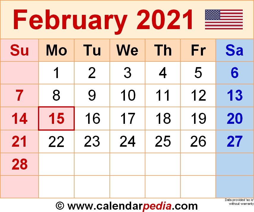 February 2021 - Calendar Templates For Word, Excel And Pdf