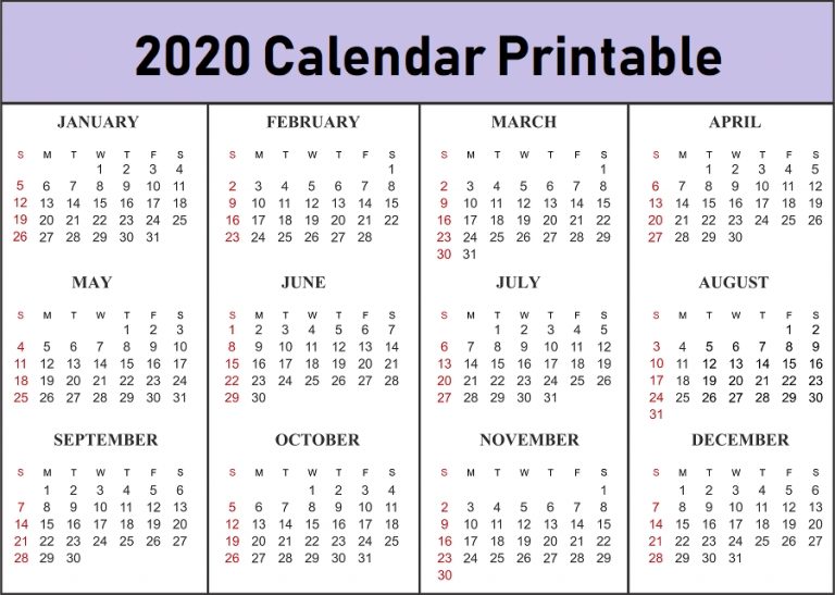 Free Blank Monthly 2020 Printable Calendar Template