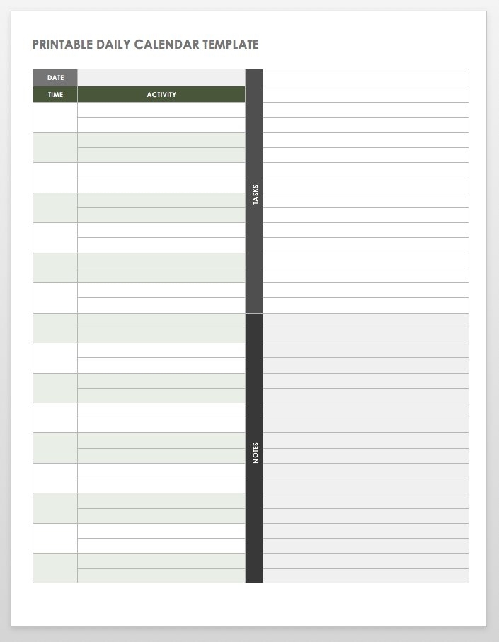 Free Printable Daily Calendar Templates | Smartsheet