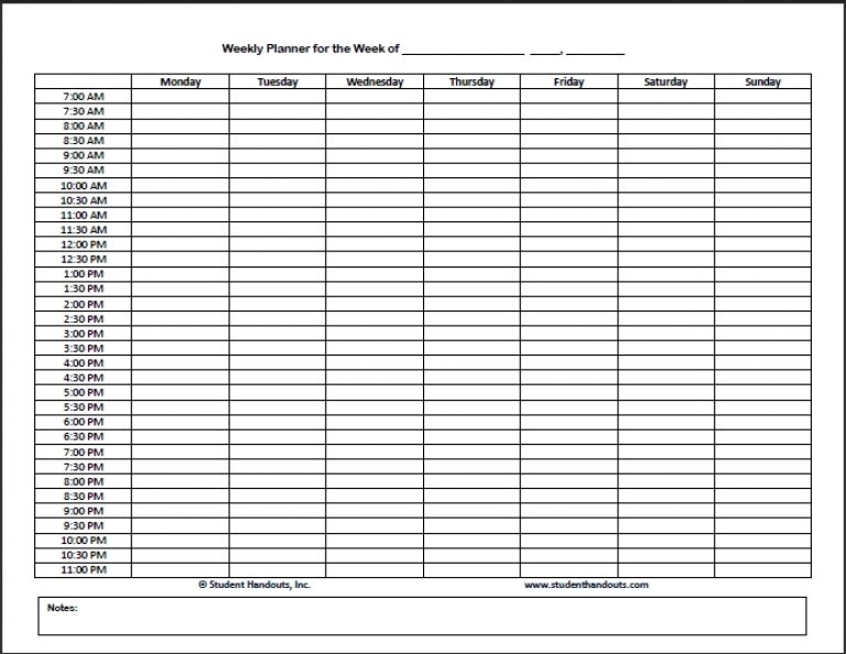 Free Printable Weekly-Hourly-Daily Planner | Student Handouts