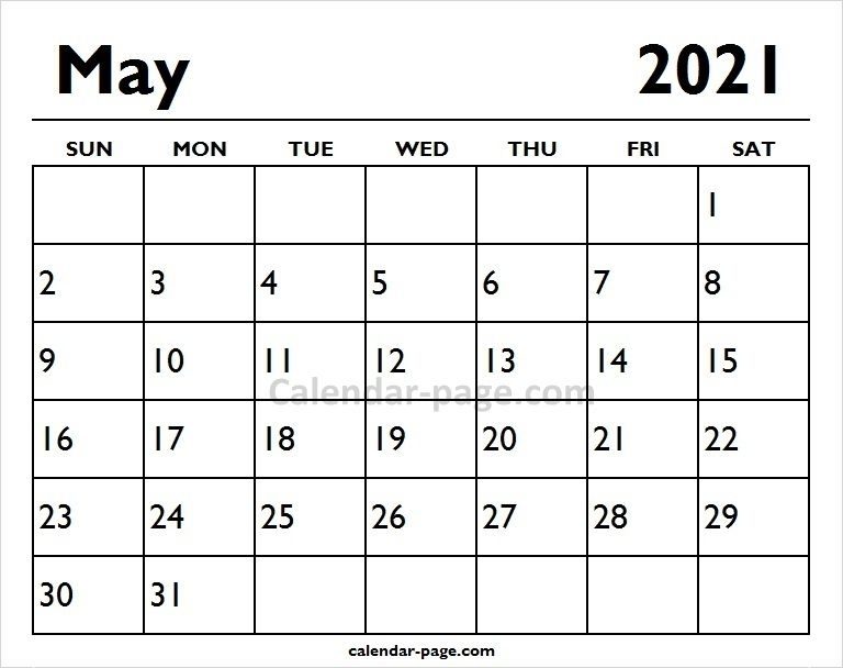 Free Printabler May Calendar 2021 | Calendar Pages