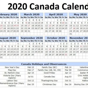 January 2020 Calendar Canada With National Bank And Public