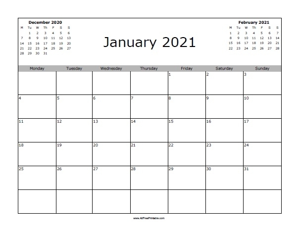 January 2021 Calendar - Free Printable - Allfreeprintable