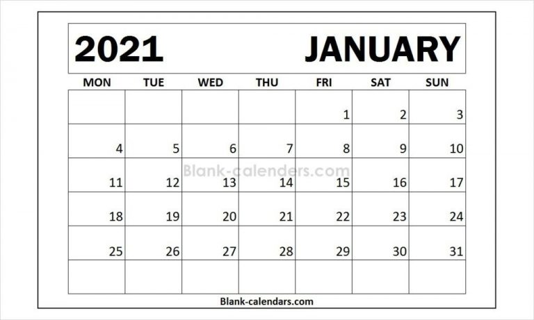 January 2021 Calendar Monday Start | 2021 Calendar, Calendar