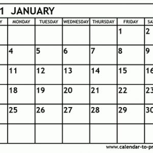 January 2021 Calendar Printable