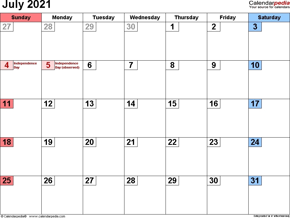 July 2021 Calendars For Word, Excel &amp; Pdf | Free Calendar