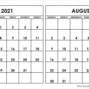 July August 2021 Calendar Monday Start | Editable Two Months