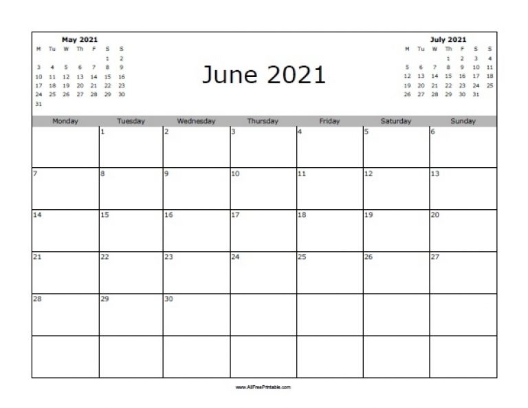 June 2021 Calendar - Free Printable - Allfreeprintable