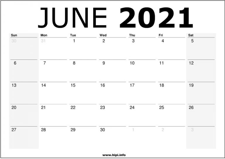 June 2021 Calendar Printable – Monthly Calendar Free