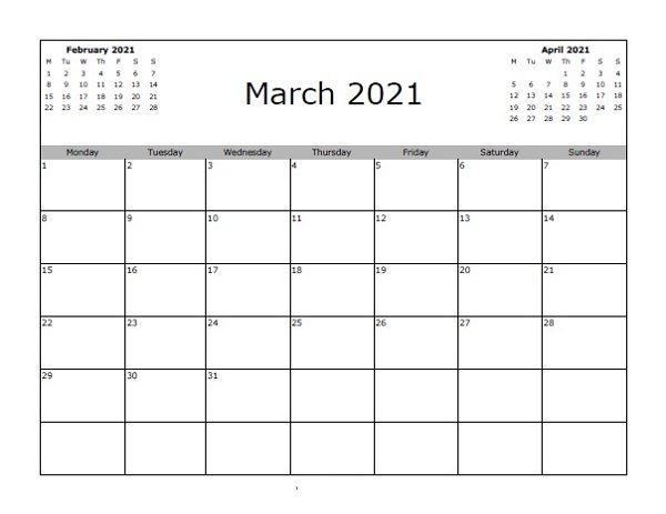 March 2021 Calendar Excel In 2020 | June Calendar Printable