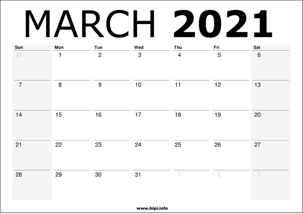 March 2021 Calendar Printable – Monthly Calendar Free