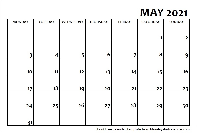 May 2021 Calendar Monday Start | May Month Template