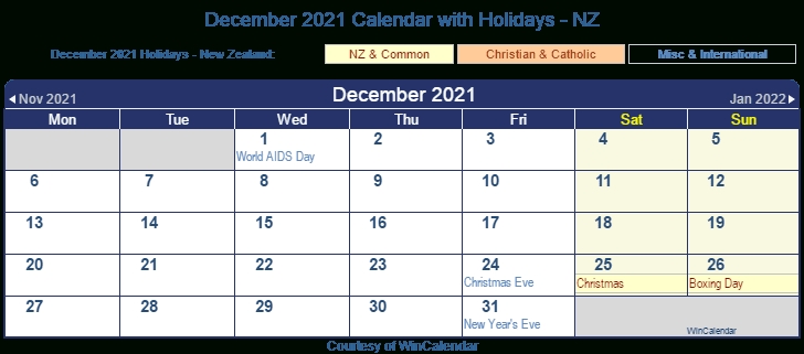 Print Friendly December 2021 New Zealand Calendar For Printing