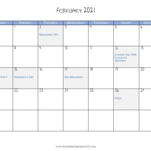 Printable Calendar February 2021 With Holidays Blank