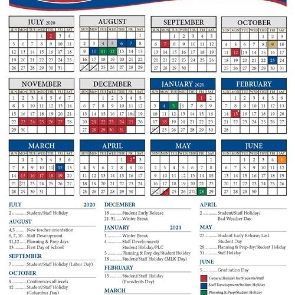 School Year Calendar / 2020-2021 District Calendar