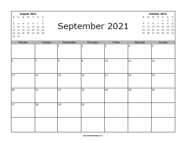 September 2021 Calendar - Free Printable - Allfreeprintable