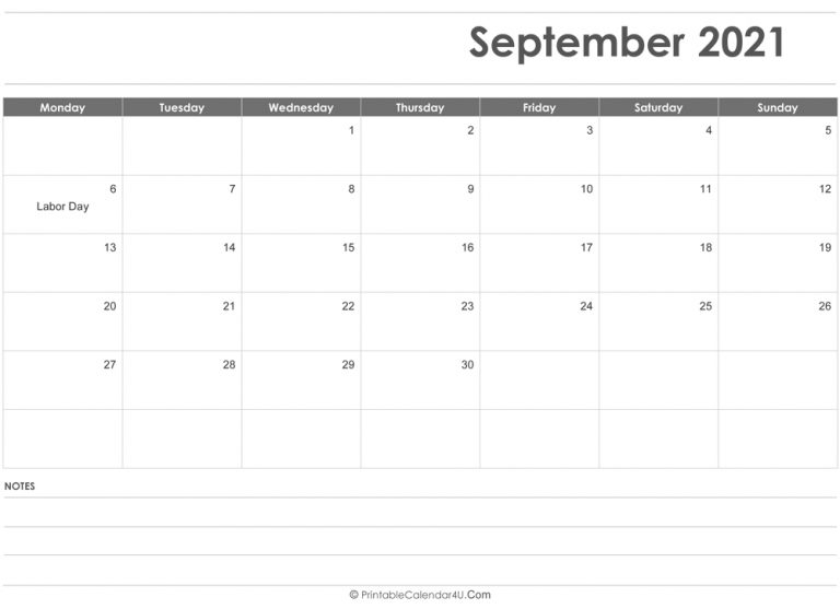 September 2021 Calendar Templates