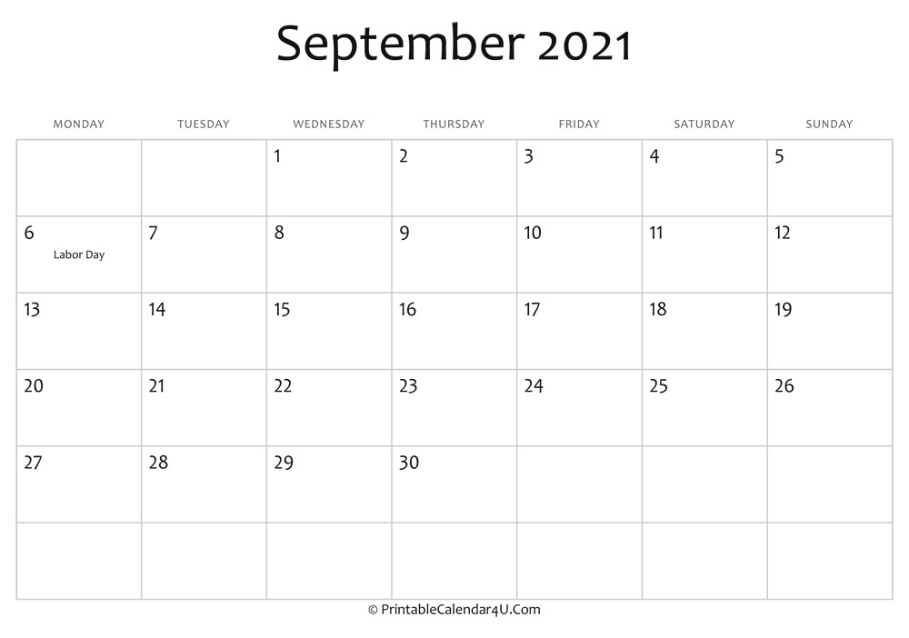 September 2021 Editable Calendar With Holidays