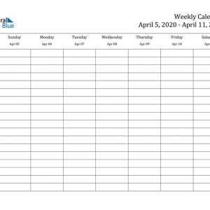 Weekly Calendar - April 5, 2020 To April 11, 2020 - (Pdf