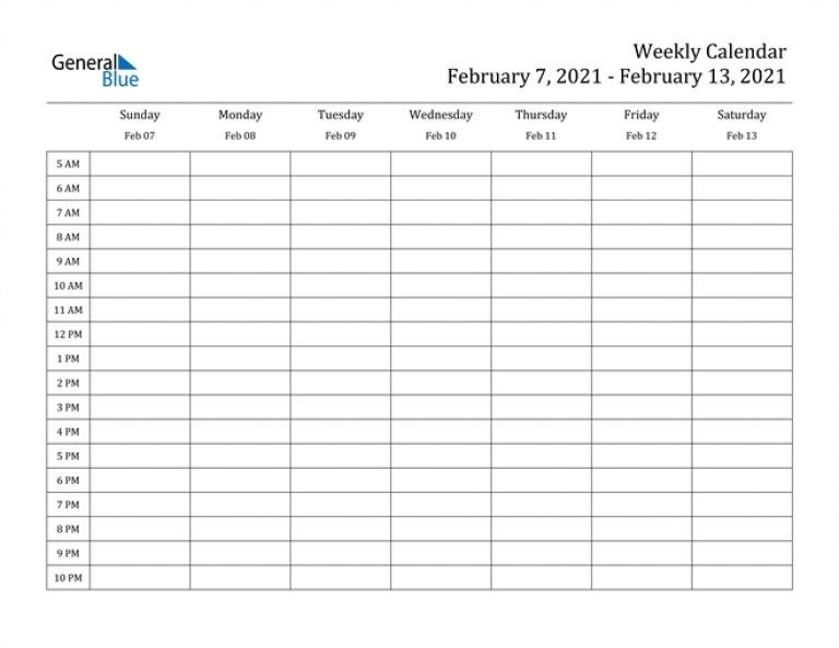 Weekly Calendar - February 7, 2021 To February 13, 2021